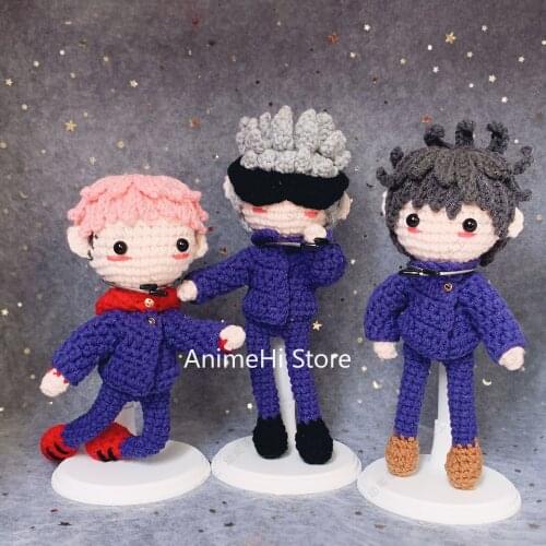 Anime Jujutsu Kaisen Itadori Yuji Gojo Satoru Fushiguro Megumi Hand-knitted Plush Doll Figure Handmade Crochet Pillow Toy Gift