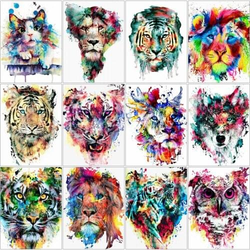KAMY YI Animal Colorful Lion Tiger Diamond Painting Cross Stitch Set 5D Diy Full Diamond Embroidered Mosaic Home Decoration