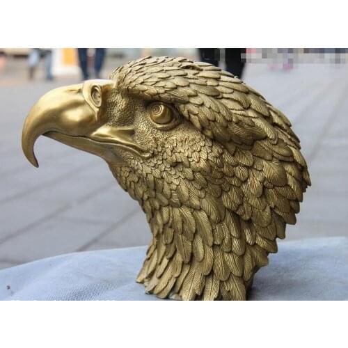 Chinese Folk Brass Copper Feng Shui Ferocious Eagle hawk Goshawk Head Art Statue