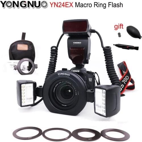 Yongnuo YN24EX YN24 EX Macro Ring Flash Light E TTL Speedlite with Dual 2*Flash Head + 4*Adapter Rings for Canon EOS Cameras