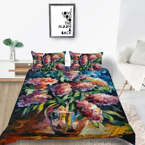 Artistic Design Bedding Set For Girl 3D Flower Vase Duvet Cover King Queen Single Double Full Twin Colorful Bed Set Retro Style