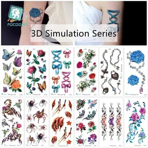 Beautiful 3D Butterfly Flower Design Arm Waterproof Water Transfer Temporary Tattoo Sticker For Women Body Art Fake Tattoos