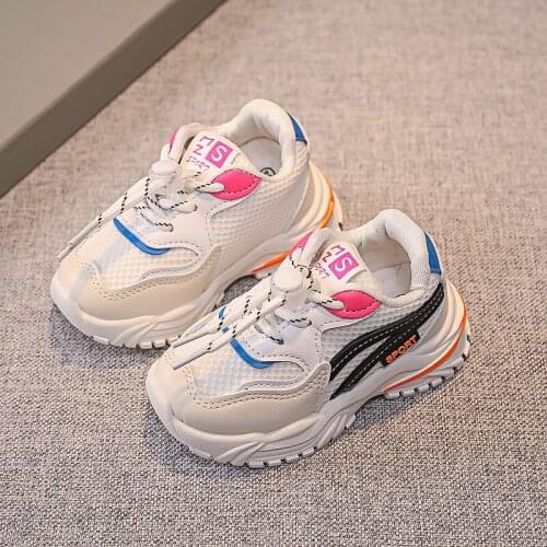 Kids Fashion Boys Dad Sneakers Classic Stripes White Blue Beige Toddler Shoes Girl Soft Bottom Student Boys Running Shoes VN1020