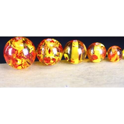 100pcs/lot Pretty Ambered Color Flower Round Beads 6mm 8mm 10mm 12mm Resin Handmade Bracelet/Necklace Charm Spacer DIY Jewelry