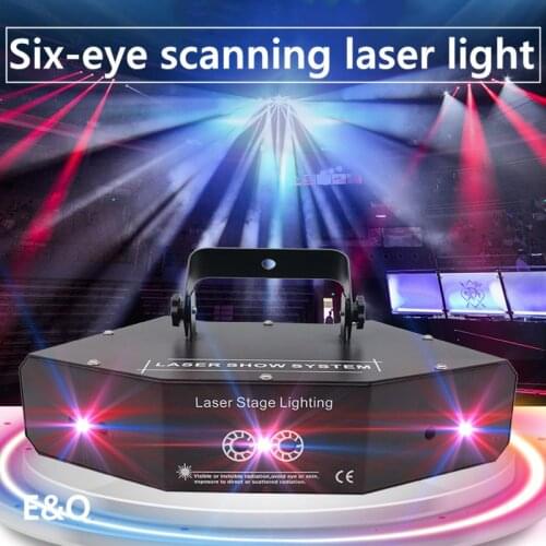 6 Lens RGB Laser Lines Beam Scans With Patterns DMX DJ Dance Bar Home Party Disco Effect Light System Show Laser Stage Lighting