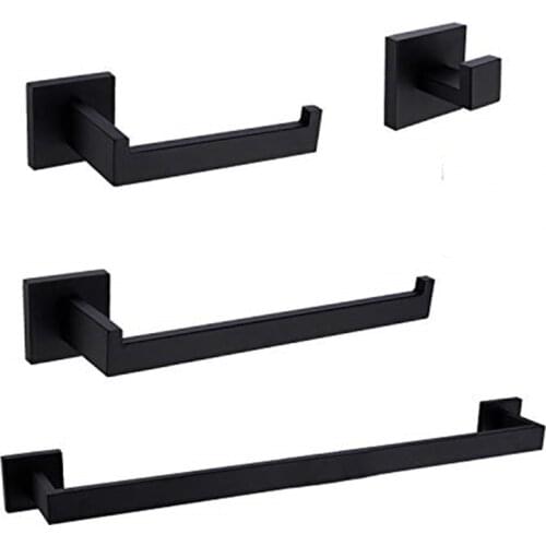 Matte Black Bathroom Accessory Set Robe Hook Towel Bar Toilet Roll Paper Holder Towel Ring Wall Mounted SUS304 Stainless Steel