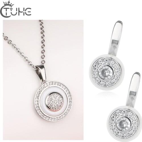 Fashion Ceramic Jewelry Sets Round Pendant Necklace With Cute Stud Earrings For Women Wedding Anniversary Jewelry For Gifts