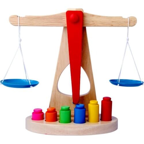 Montessori Educational Wooden Toys for Children Early Learning Kids Balance Scale With 6 Weights Balancing Training Math Toys