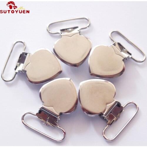 Wholesale 50 pcs 1'' Inch 25mm Sliver Color Wide Heart Shape Suspender Clips / Pacifier Clips Rack Plating Free Shipping