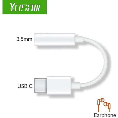 YOSAM Original USB type C to 3.5mm headphone jack audio adapter, supports call voice and music control, suitable for Android sma