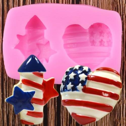 3D Patriotic Heart Silicone Mold Cupcake Topper Fondant Cake Decorating Soap Candle Resin Clay Candy Chocolate Mould