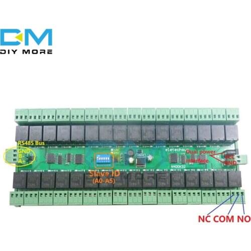 DC 12V 24V 32ch Modbus RTU RS485 Relay Switch Board 485 Bus Remote Control Switch 32-channel PLC Expanding Board