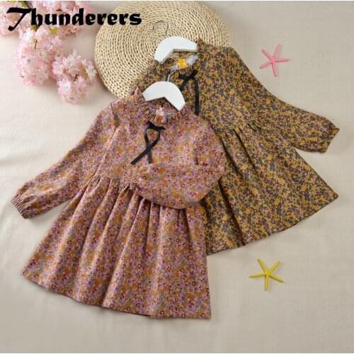 Thunderers Spring Autumn Kids Princess Dress For Girl Printed Floral Bowknot Children Party Dress Toddler Baby Costume Clothes