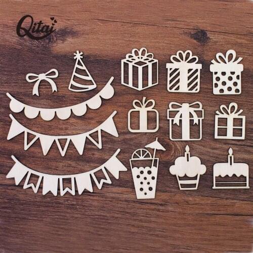 QITAI 39PCS/box Wooden embellishment accessories for paper craft card making project life journal decoration WF317