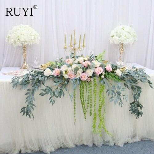 Custom Willow Leaf Table Flower Runner Artificial Flower Green Plants Vine Garland Flower Row DIY Wedding Table Home Decor