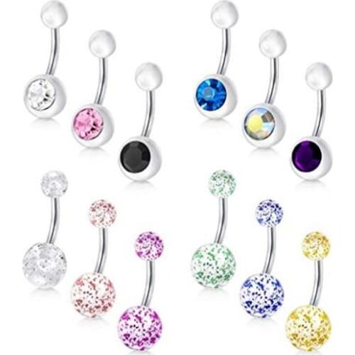 JFORYOU 12 Pcs 14G Stainless Steel Belly Button Rings for Women Girls CZ Inlaid Navel Bars Body Piercing Jewelry