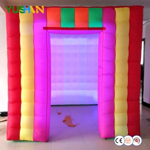 Rainbow Multi color 2.5m Inflatable Cabin Photo booth tent with LED colo Lights Portable Photo booth backdrop For party ,Wedding