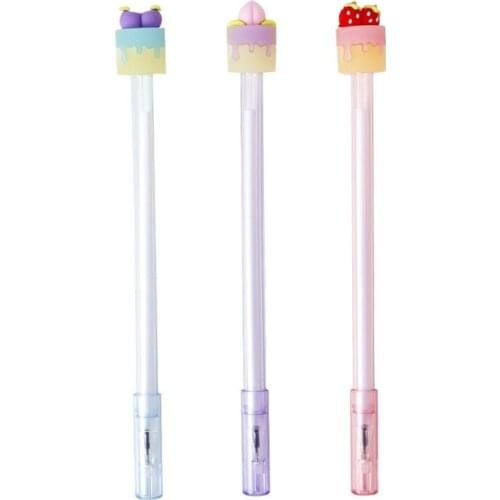 Students Creative Fruit Cake Transparent Rod Pen Black 0.5mm Students Pen Wholesale Custom
