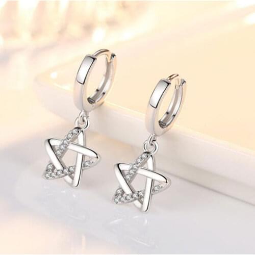 925 Sterling Silver Hollow Zircon Pentagon Star Drop Earrings For Women Fashion Jewelry Dropshipping S-E480