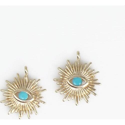 14k Gold Filled Evil Eye Sunburst Charm Greek Eye Charm for Necklace Bracelet Making Supply 10331905