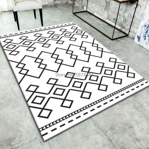 Nordic Simple Geometric Carpets Rugs Coffee Table Bedroom Living Room Non-Slip Tapete Modern Black And White Striped Floor Mats