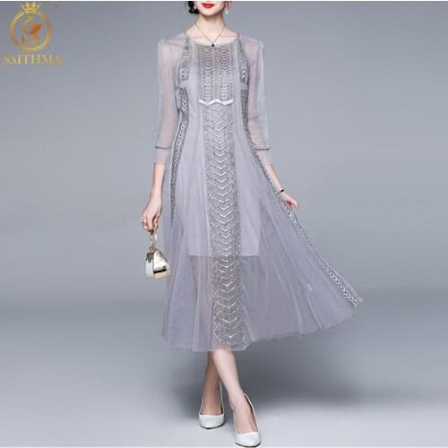 SMTHMA New Arrival Fashion Vintage Embroidery Beaded Summer Dress Elegant Mech Temperament Party Dresses Vestidos