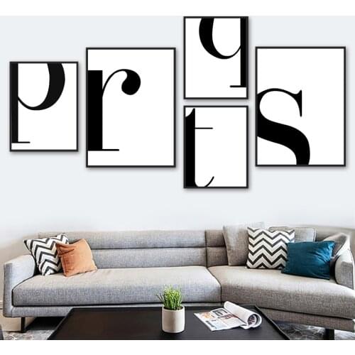 Modern Black White Minimalist Letters Wall Art Canvas Painting Nordic Posters And Prints Wall Pictures For Living Room Decor