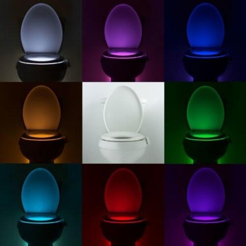LED Toilet Seat Night Light Motion Sensor WC Light Real 8 Colors Changeable Lamp AAA Battery Powered Backlight for Toilet Bowl
