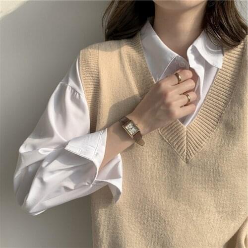 2020 Spring Autumn Girls Sweater Knitted Vest Women Vintage Sleeveless V-neck Female Casual Loose Tank Tops Pullover 3 Colors