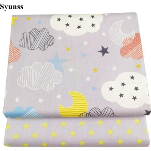 Syunss New Gray Cloud Star Printed Cotton Fabric for Diy Patchwork Quilting Baby Cribs The Cloth Cushions Blanket Sewing Tissus