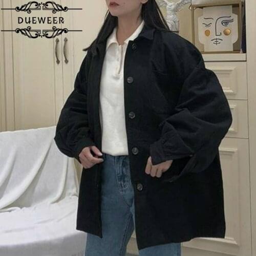 DUEWEER Trench Coats Women Solid Oversize Loose Fashion Leisure Harajuku Simple Safari All-match Ulzzang Streetwear BF Style