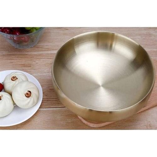 Thicken 304 Stainless Steel Gold Bowl Korean Style Noodle Bowl Heatproof Big Soup Container Rice Bowl Tableware Set Silver 1pcs