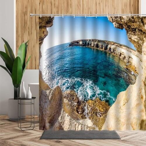 3D Mountain River Natural Scenery Shower Curtain Mediterranean Landscape Bathroom Decoration Waterproof Bath Curtains With Hooks