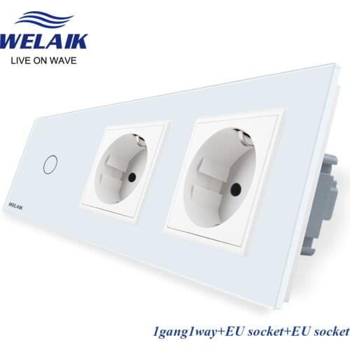WELAIK 3Frame-Crystal-Glass Panel-Wall Switch-EU Touch-Switch-EU Wall-socket 1gang-1way AC250V A39118E8ECW/B
