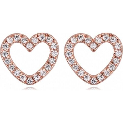 2016 Real Big Brand AAA Zirconia Gold Color Simple Micro Inlays Fashion Stud Earrings for Women Heart 121077Rose