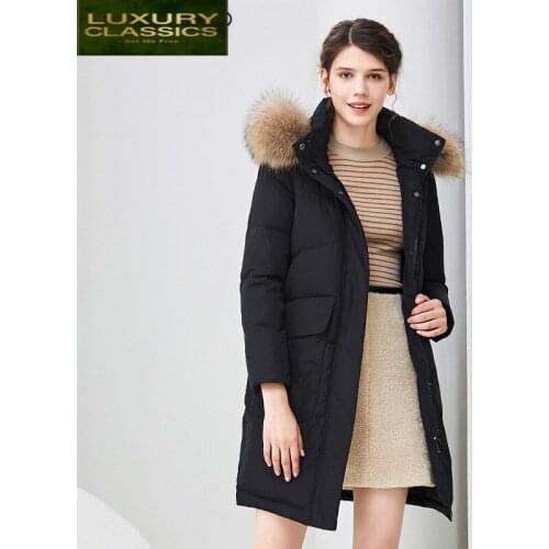 Jacket Women Long Winter Down Coat Female 90% Duck Down Jacket Real Fur Hooded Clothes Ladies Thick Warm Coats LWL1052