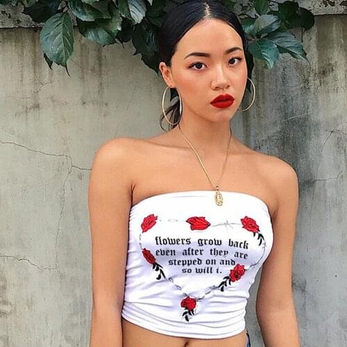 2021 Summer Women Sexy Strapless Tank Top Flower Printed Bandeau Summer Letters Streetwear Off Shoulder Crop Top