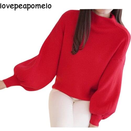 2020 New Spring New Korean College Wind Turtleneck Pullover Women Loose Wild Lantern Sleeve Womens Knit Pullover D229