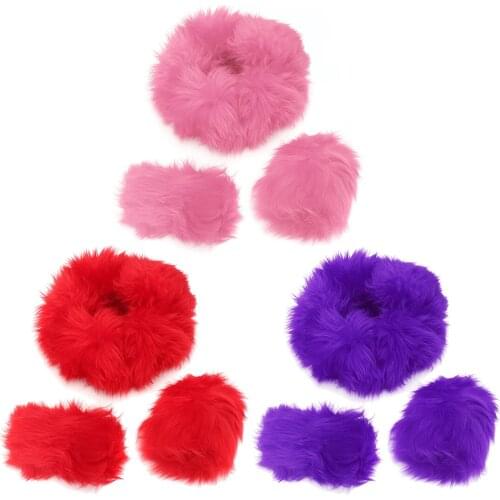 Winter Furry Car Steering Wheel + Gear Knob Shifter Parking Brake Covers Set 3Pcs Car Steering Wheel Cover Car Decoration