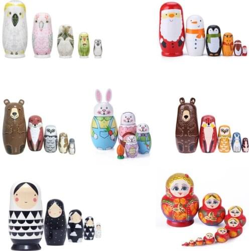 1 Set Wood Russian Nesting Dolls Matryoshka Doll Crafts Fun Children Kids Birthday Gifts Crafted Doll Home Decorate