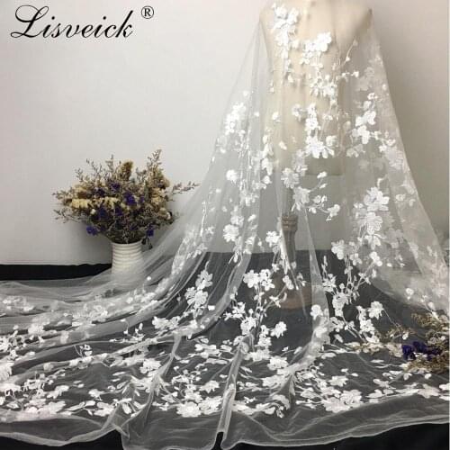 1yard Exquisite mesh polyester yarn Embroidery Net Lace Fabric For dress Cloth French Tulle Lace For Wedding Garment Accessories