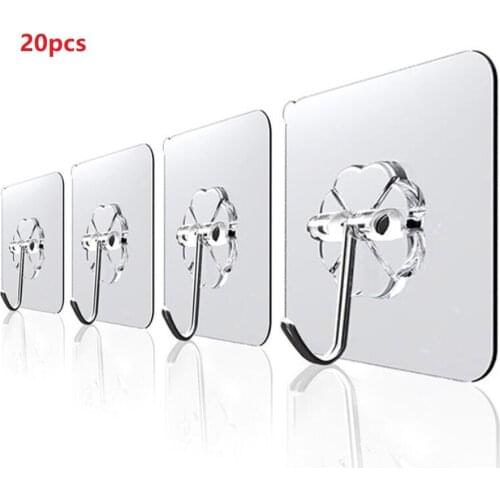20Pcs 6x6cm Transparent Strong Self Adhesive Door Wall Hangers Hooks Suction Heavy Load Rack Cup Sucker for Kitchen Bathroom