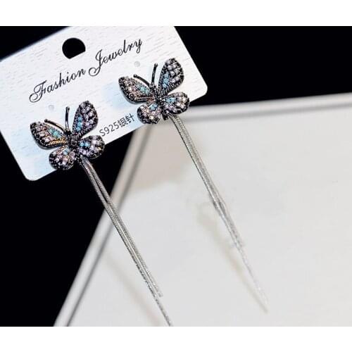 2021 Wild sweet Temperament Butterfly Tassel High-end Earrings female Crystal from Swarovskis for Women Fine Jewelry