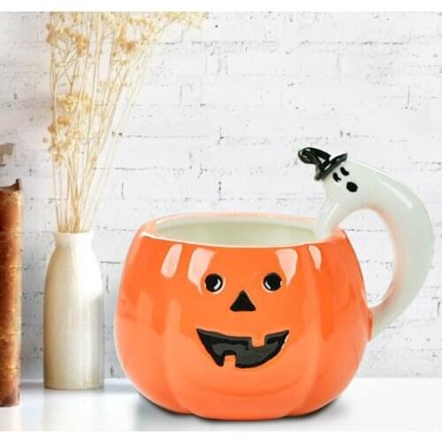 3D Handmade Pumpkin Coffee Mugs Ceramic Milk Cups Novelty Halloween Gifts For Kids Cartoon Black Cat Water Cup Mug Decoration