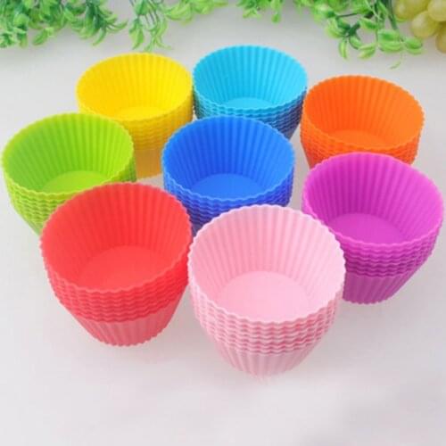 8pcs/set Round DIY Cupcake Chocolate Muffin Cake Mold Silicone Colorful Baking Dish Pan Reusable Cake Dessert Decorating Tools