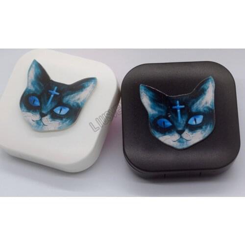 LIUSVENTINA DIY Acrylic Cute Pet Cat Cross Contact Lens Case With Mirror Box Container for Contact Lens Gift for Kids