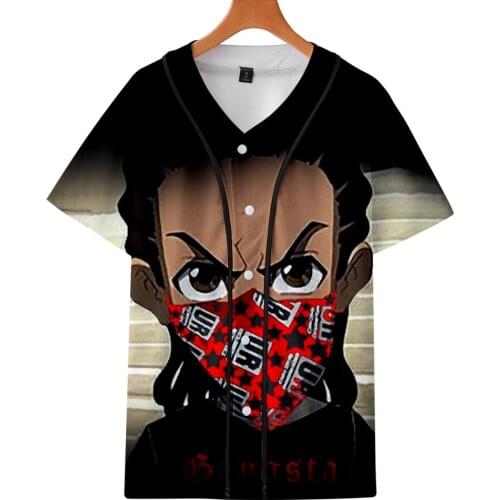 Anime The Boondocks Tshirt V-Neck Tracksuit Baseball Short Sleeve Mens T-shirt+Shorts Summer Streetwear Clothes&Pants Kawaii
