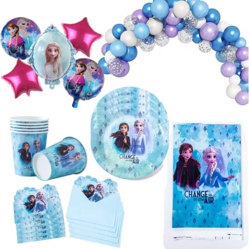 Frozen Anna Elsa Princess Birthday Party Decorations Baby Shower Disposable Tableware Cup Plate Napkin Decorations Supplies Set