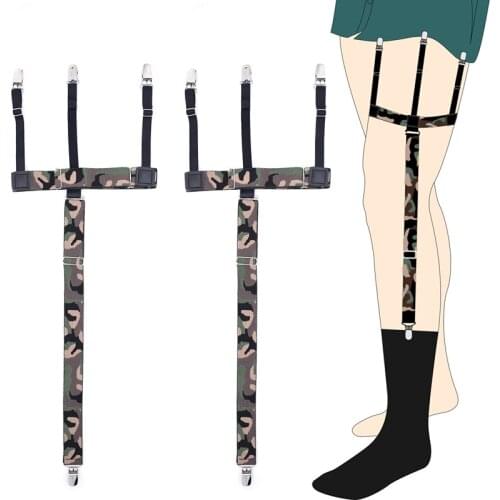 Camouflage Garters Shirt Stays Holder Womans Duck Clips Shirt Braces Elastic Uniform Strap Shirt Garters 3 Clips Suspenders
