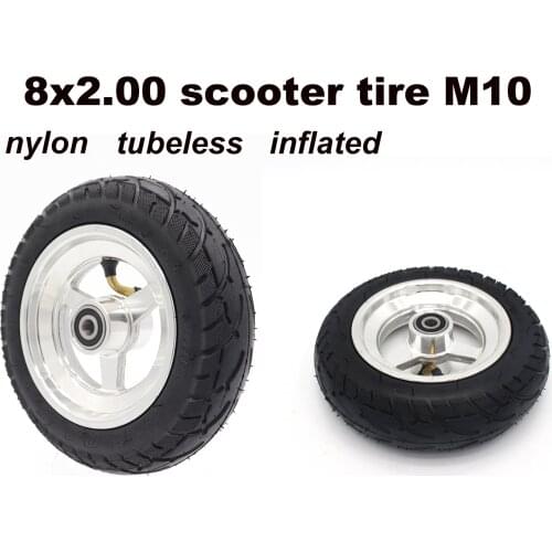 8x2.00-5 M10 inch tire non-slip tubeless tires parts of electric scooter motorcycle nylon wheel and alloy hub with inflated